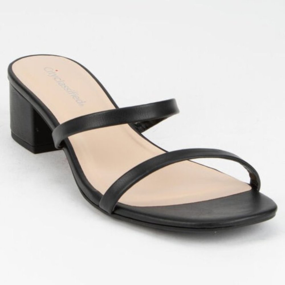 Black Double Banded Heeled Sandals